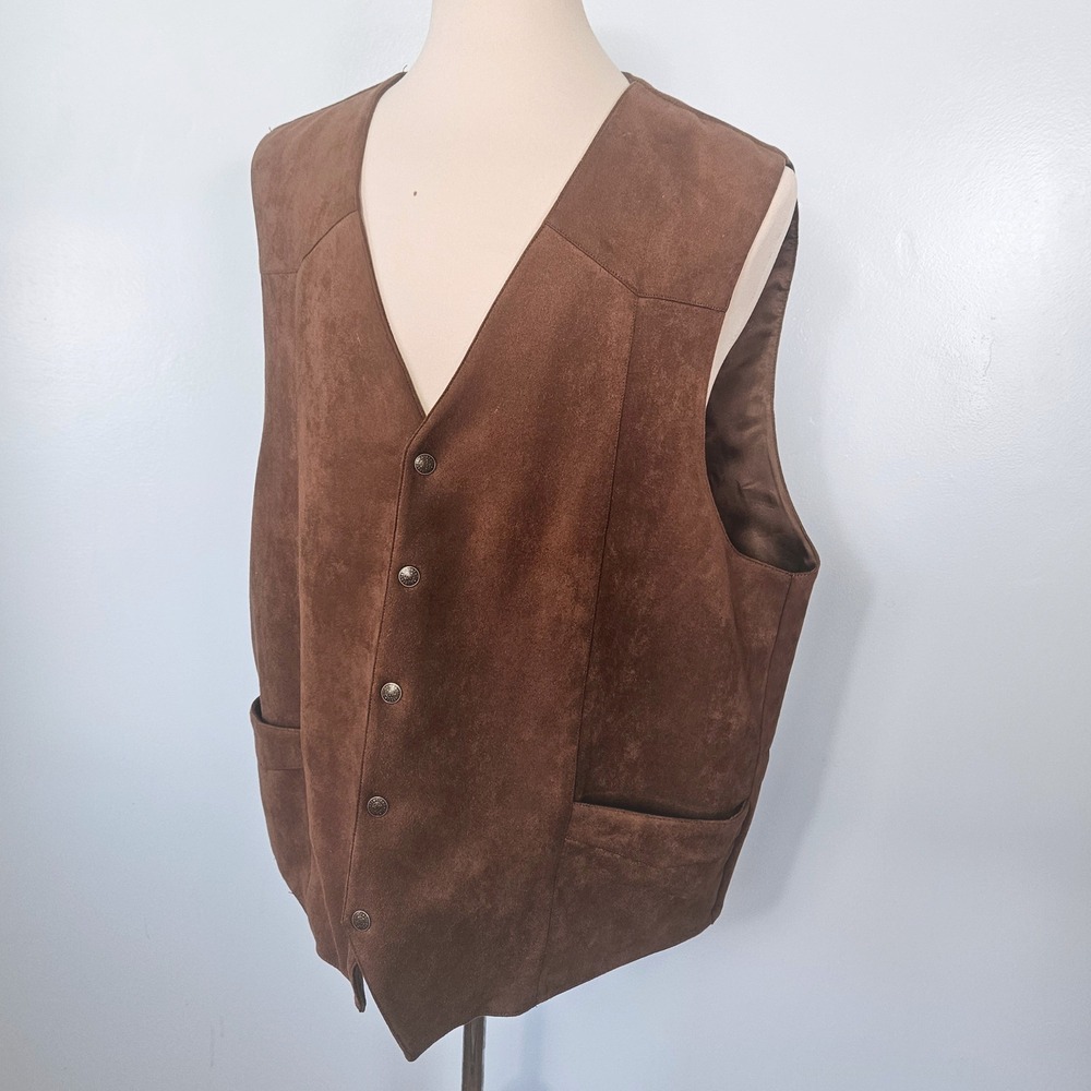 Gioberti Mens Brown Faux Suede Western Vest XXL Button Front Pockets Western